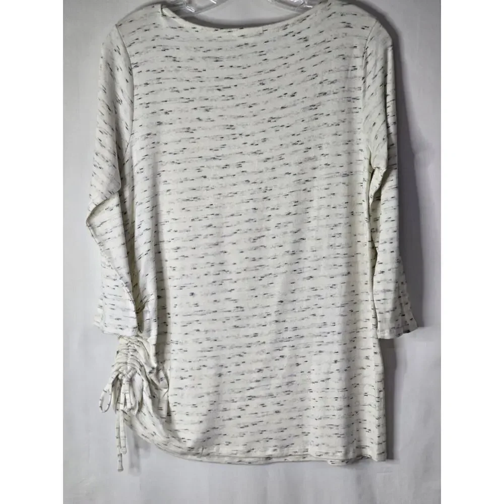 Pure Jill J. Jill Space Dye Cream Asymmetric Hem 3/4 Sleeve Tunic Top Size Small